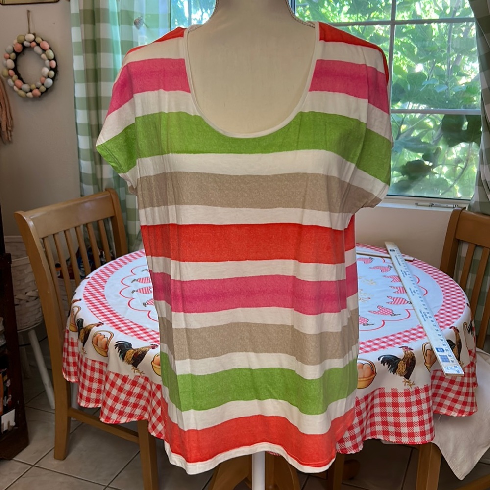 Liz Claiborne Short Sleeve Multi Colored Striped Crew Pullover T-shirt XL NWOT
